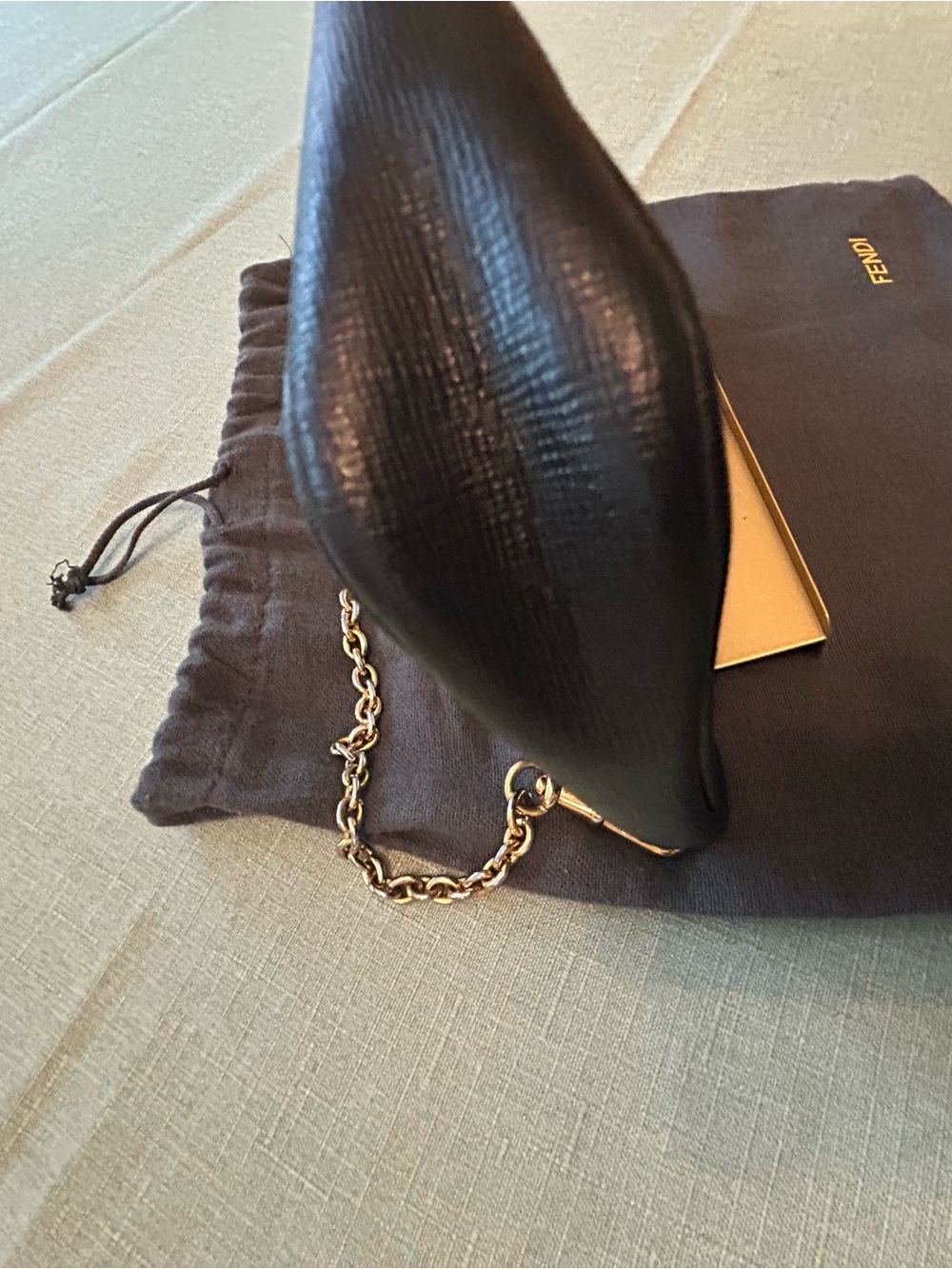 Fendi Black Leather Shoulder Bag with Gold Chain - Picture 12 of 16